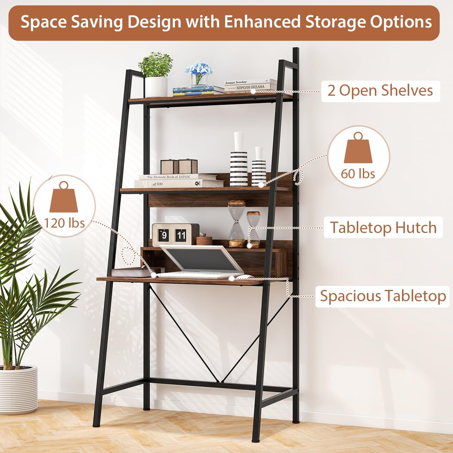 Tangkula 3-Tier Ladder Computer Desk 71 Inch Modern Writing Desk