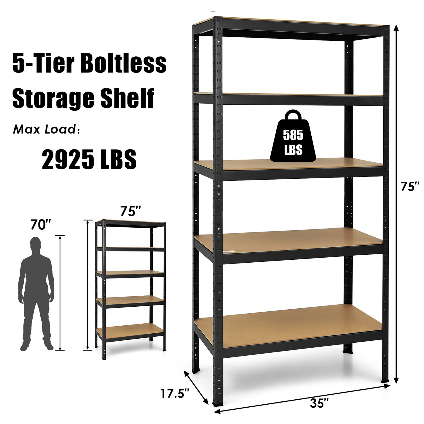 Tangkula 72" Storage Shelves, Heavy Duty Steel Frame 5-Tier Garage Shelf