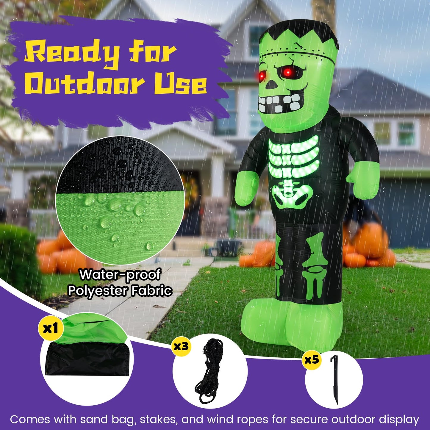 Décoration Gonflable d'Halloween Frankenstein de 2,5 m de Haut Tangkula
