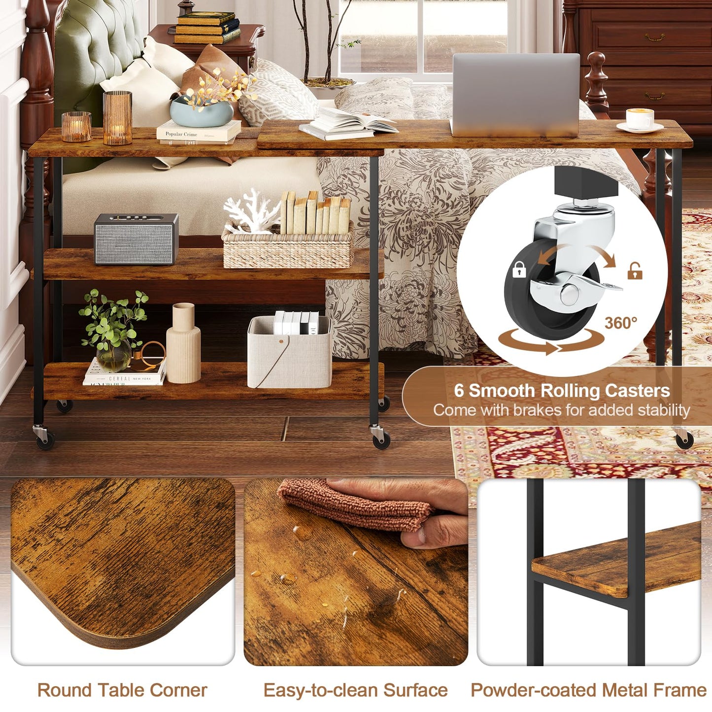 Tangkula Large 360° Free Rotating Sofa Side Table