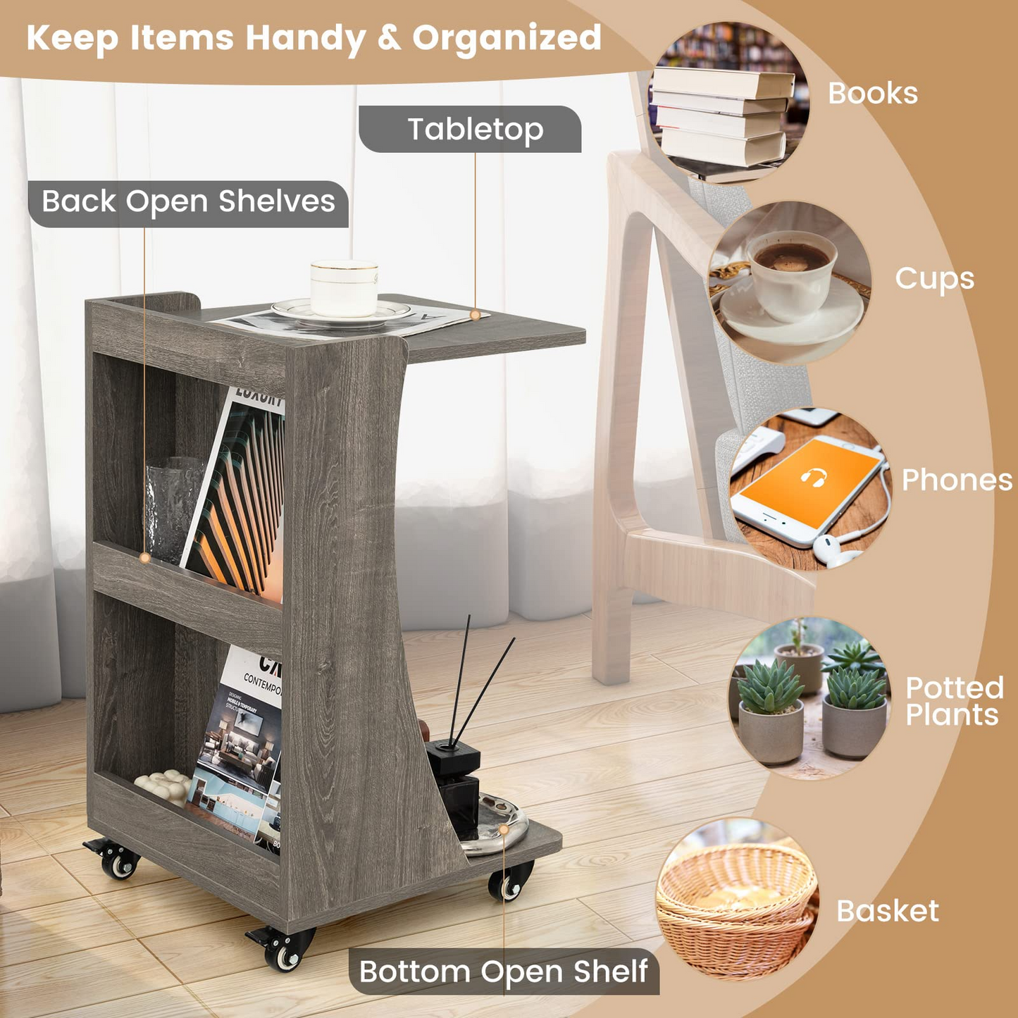 Tangkula C-Shaped End Table