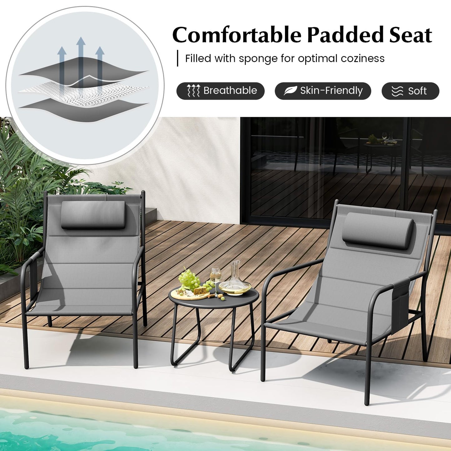 Tangkukla 3 Piece Outdoor Bistro Set, Patio Metal Chair & Coffee Table Set