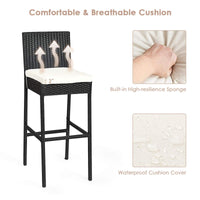 Tangkula 7 PCS Outdoor Wicker Furniture with Acacia Wood Bar Table Top and Removable Cushion
