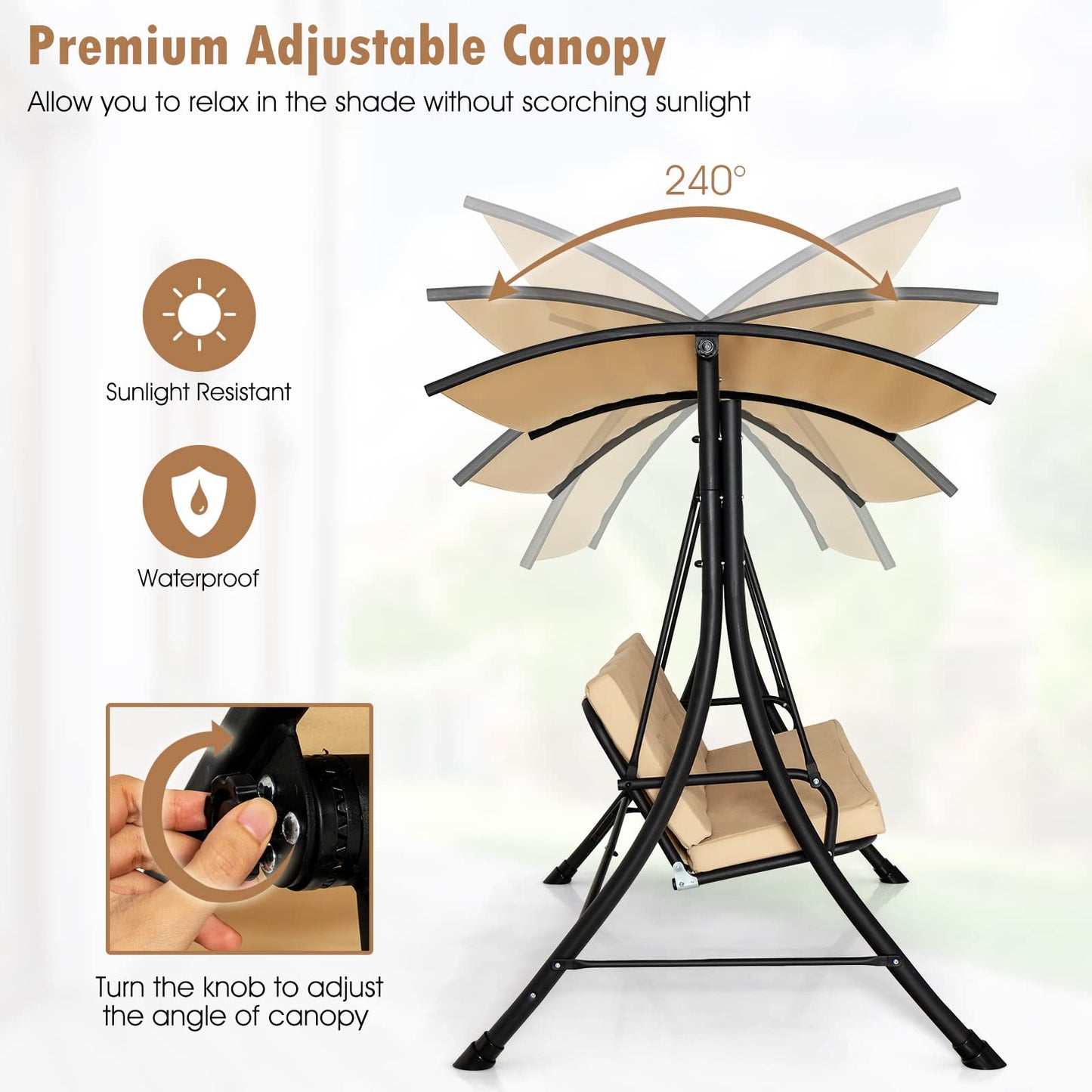 Tangkula 3 Person Porch Swing, Outdoor Swing with Removable Cushions