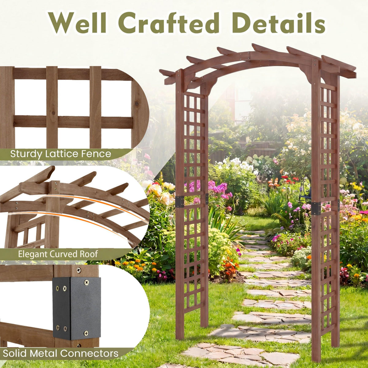 Tangkula 90" Wood Garden Arch Trellis for Backyard Lawn Patio Garden Entrance