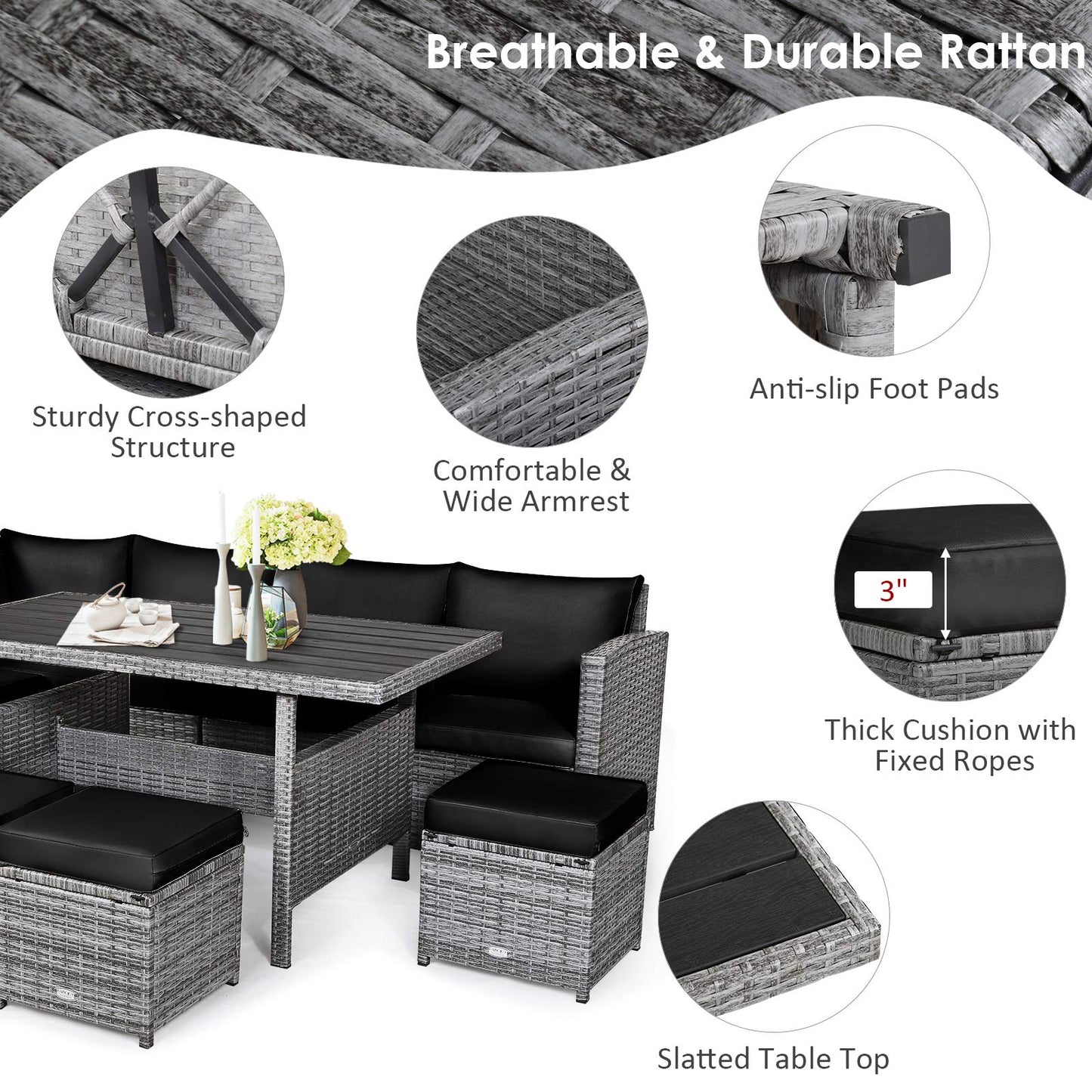 Tangkula 7 Pieces Patio Furniture Set for Backyard Garden Poolside