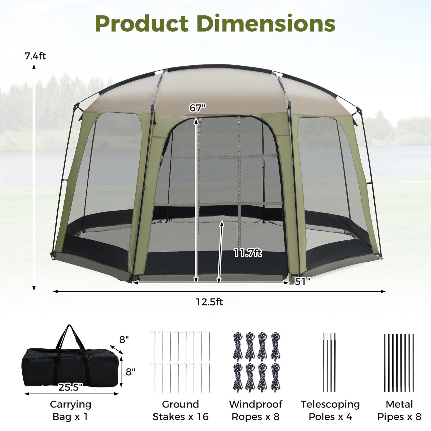 Tangkula 12.5' x 11.7' Screen House Tent for Garden and Outdoor Activities