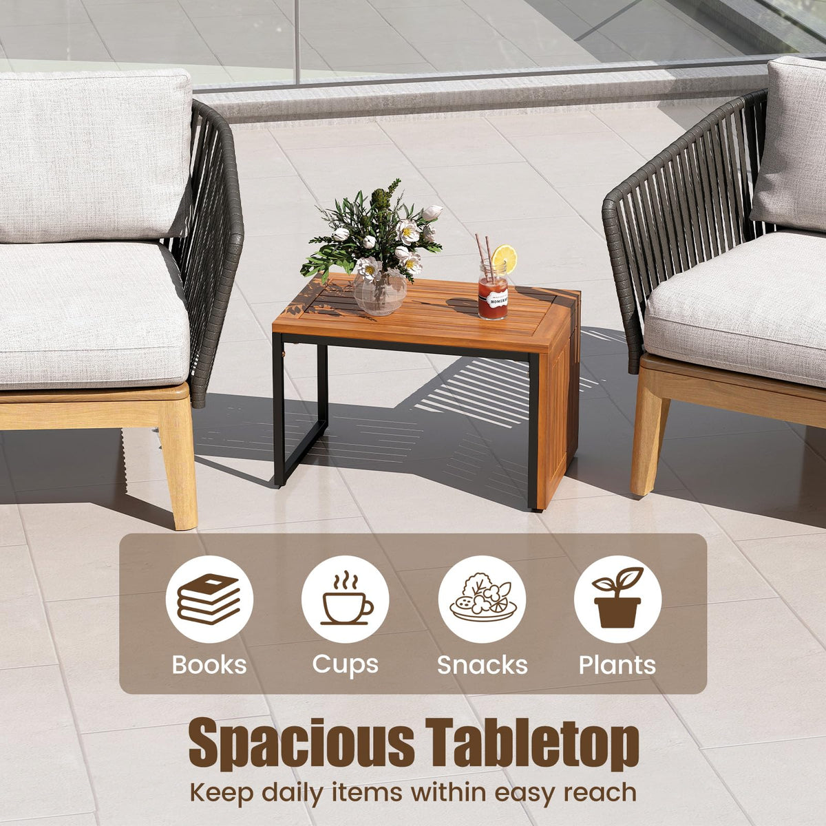 Tangkual 2-in-1 Patio Acacia Wood Side Tables