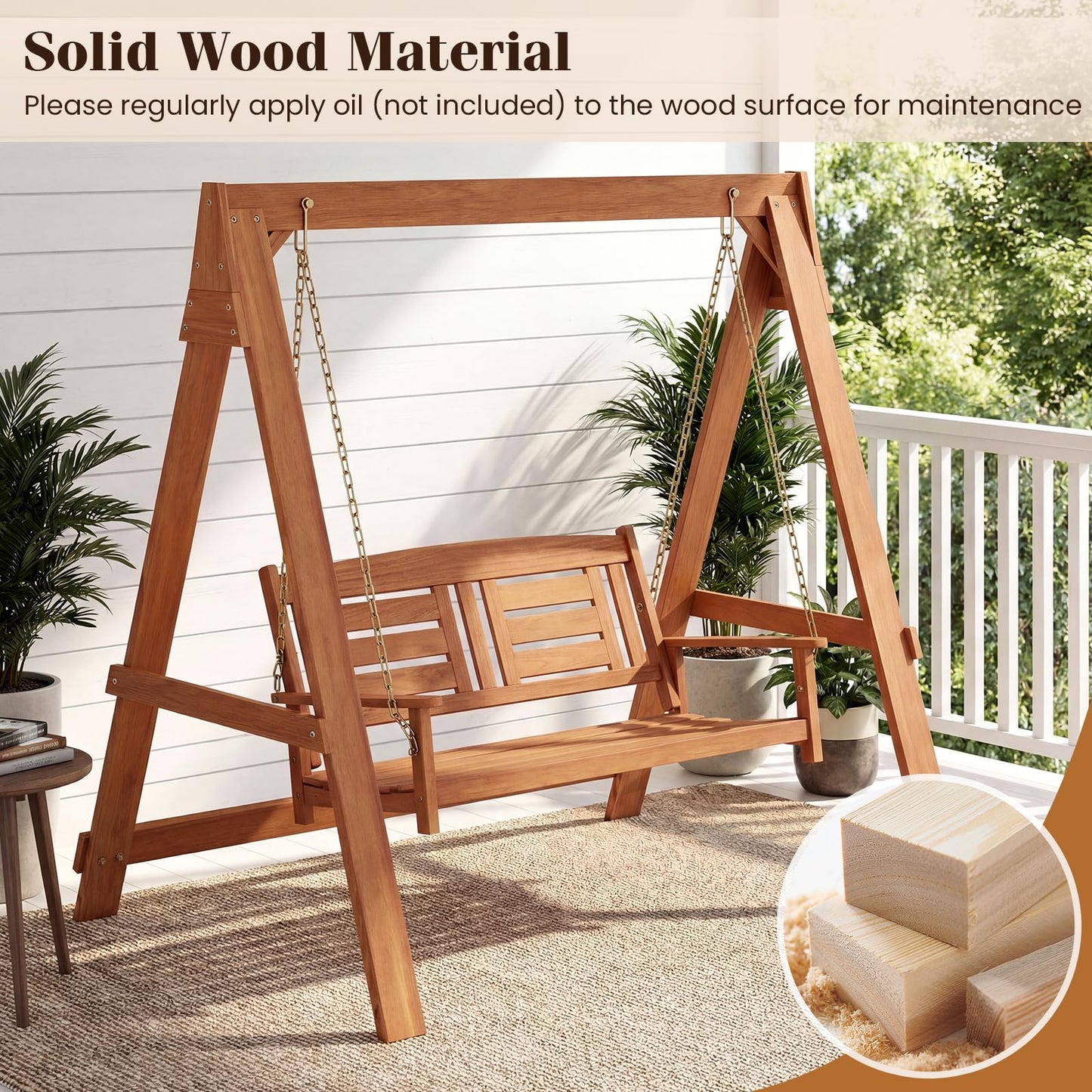 Tangkula 2-Seater Wood Porch Swing with Stand