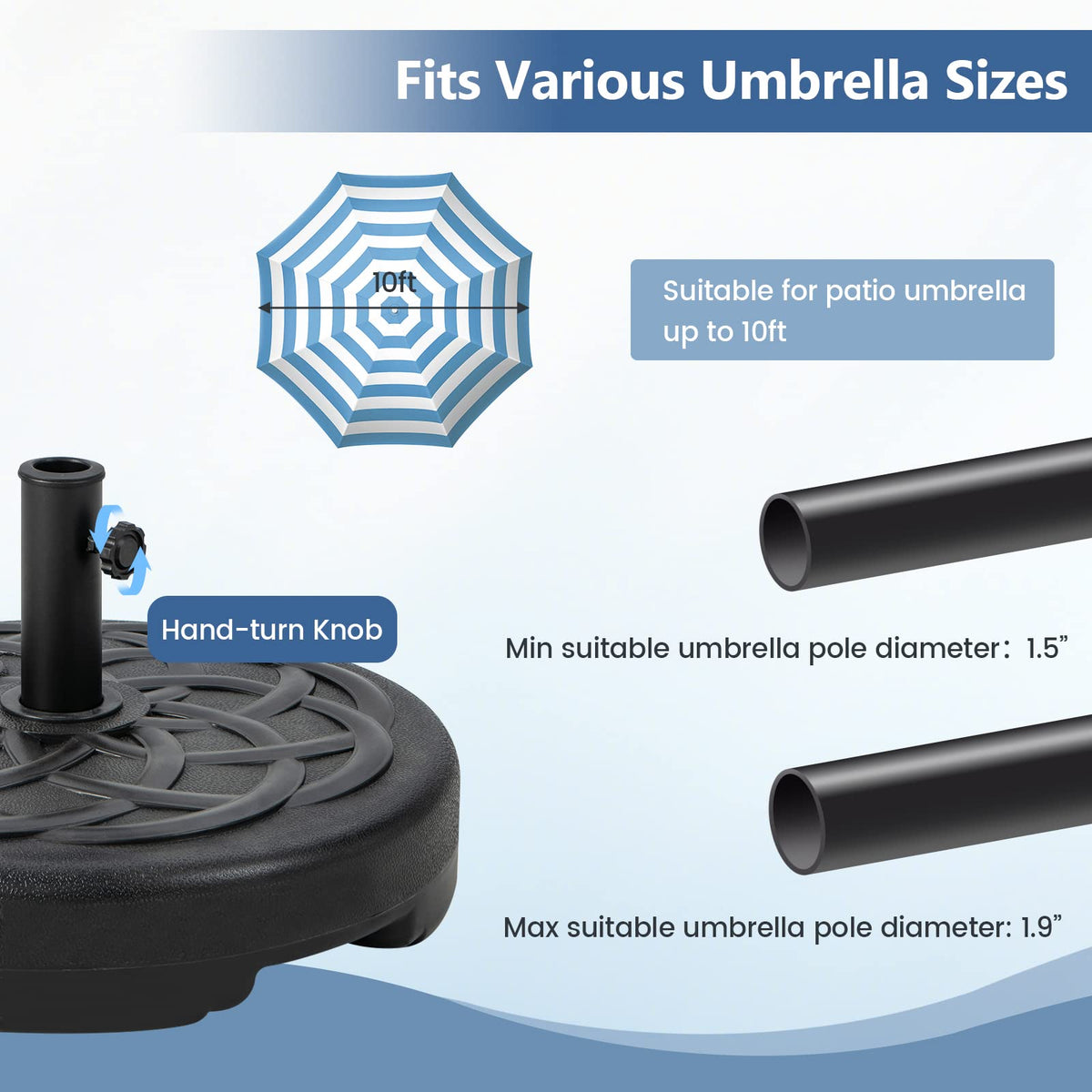 Tangkula Fillable Umbrella Base Stand Water & Sand Filled 102 lbs Heavy Duty Patio Umbrella