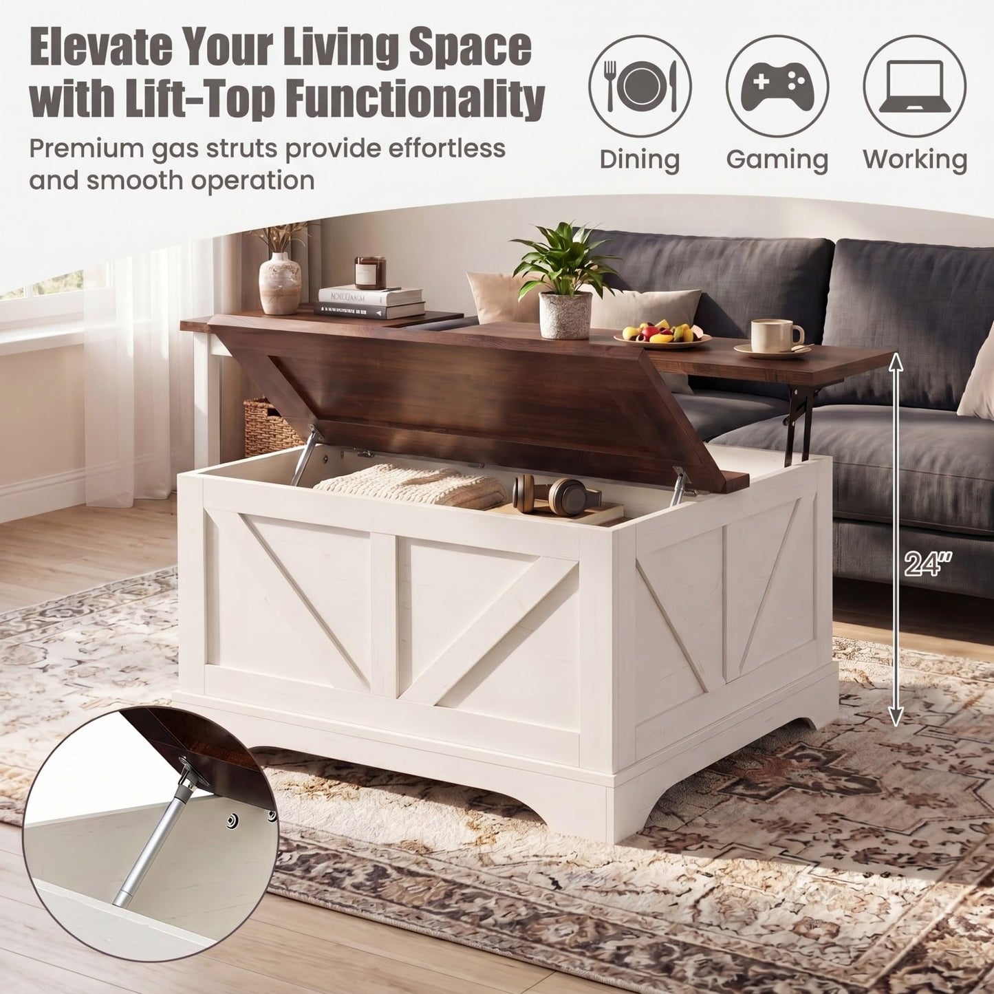 Tangkula Farmhouse Lift Top Coffee Table with Storage