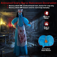 Tangkula 6.1 FT Halloween Standing Animatronics Zombie Nurse Holding Syring