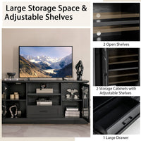 Tangkula Farmhouse TV Stand for TV up to 70 Inch, Tall Media Console Table with 2 Glass Doors