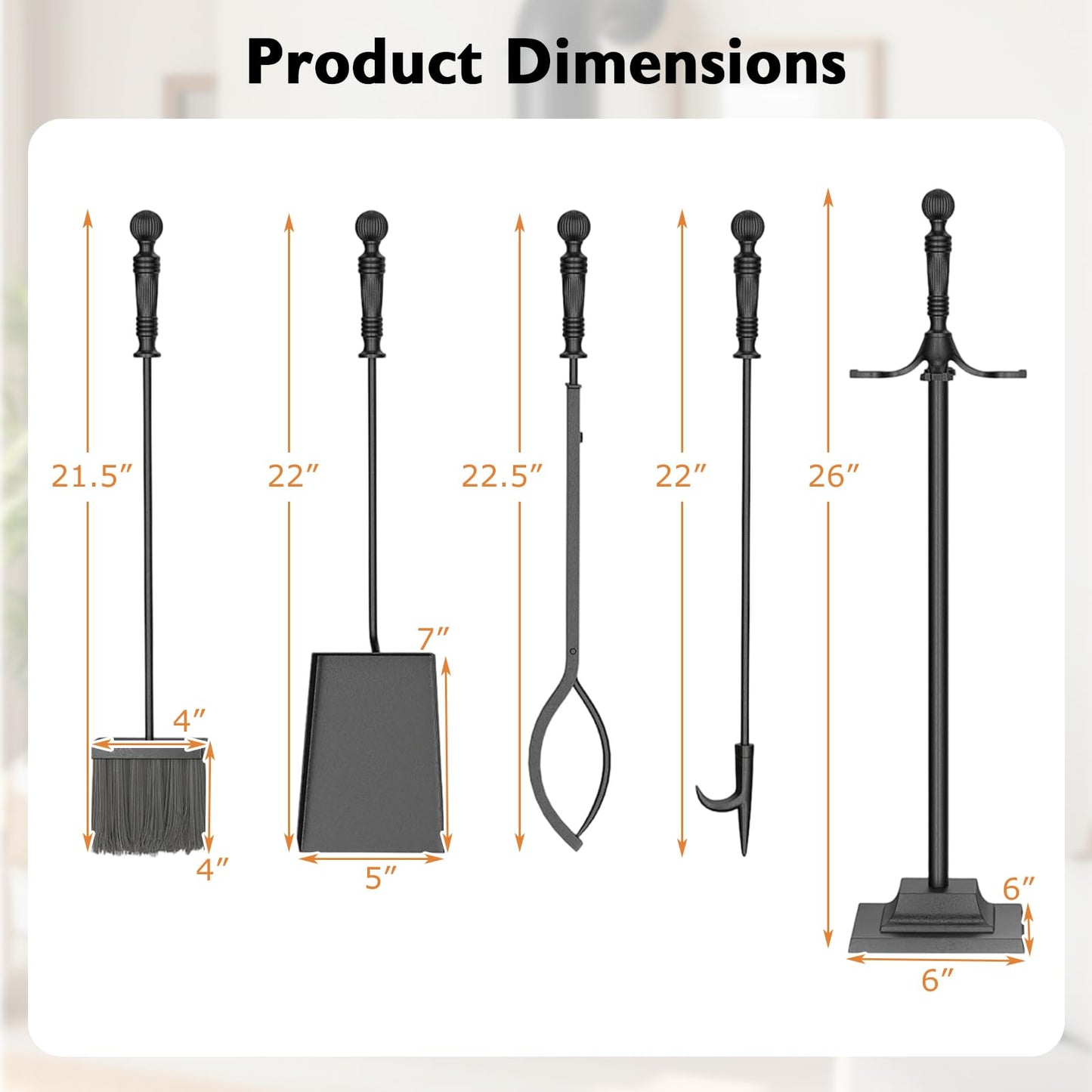 Tangkula Lot de 4 outils de cheminée intérieur/extérieur avec tisonnier