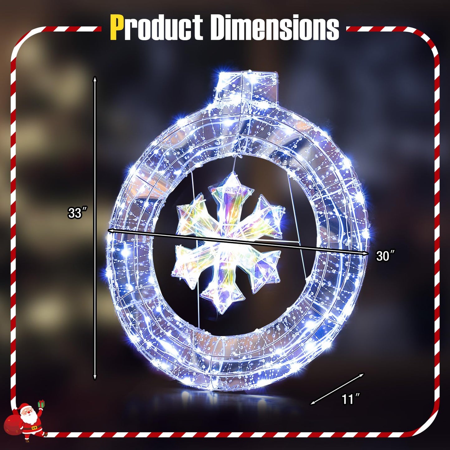Tangkula 33 Inch Lighted Snowflake Christmas Wreath w/Hanging Ring & Support Bracket