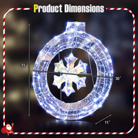 Tangkula 33 Inch Lighted Snowflake Christmas Wreath w/Hanging Ring & Support Bracket