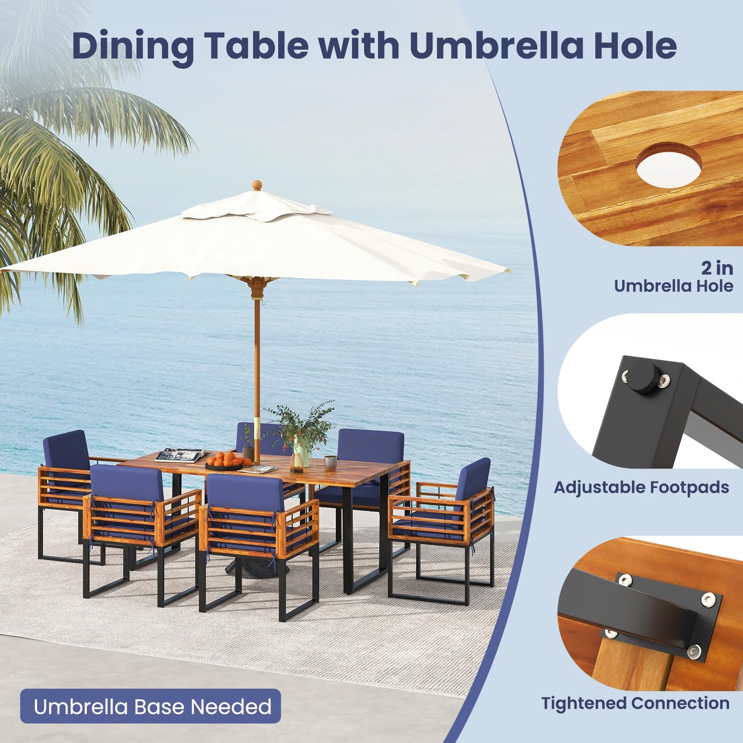Tangkula 7 Piece Patio Dining Set Acacia Wood Dining Chair & Table Set