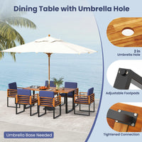 Tangkula 7 Piece Patio Dining Set Acacia Wood Dining Chair & Table Set