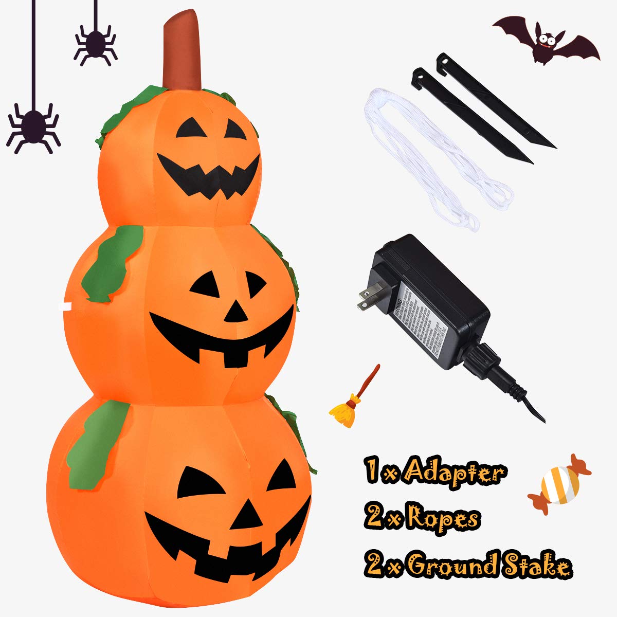 Tangkula 5.2 Ft Halloween Inflatable 3 Pumpkin Stack