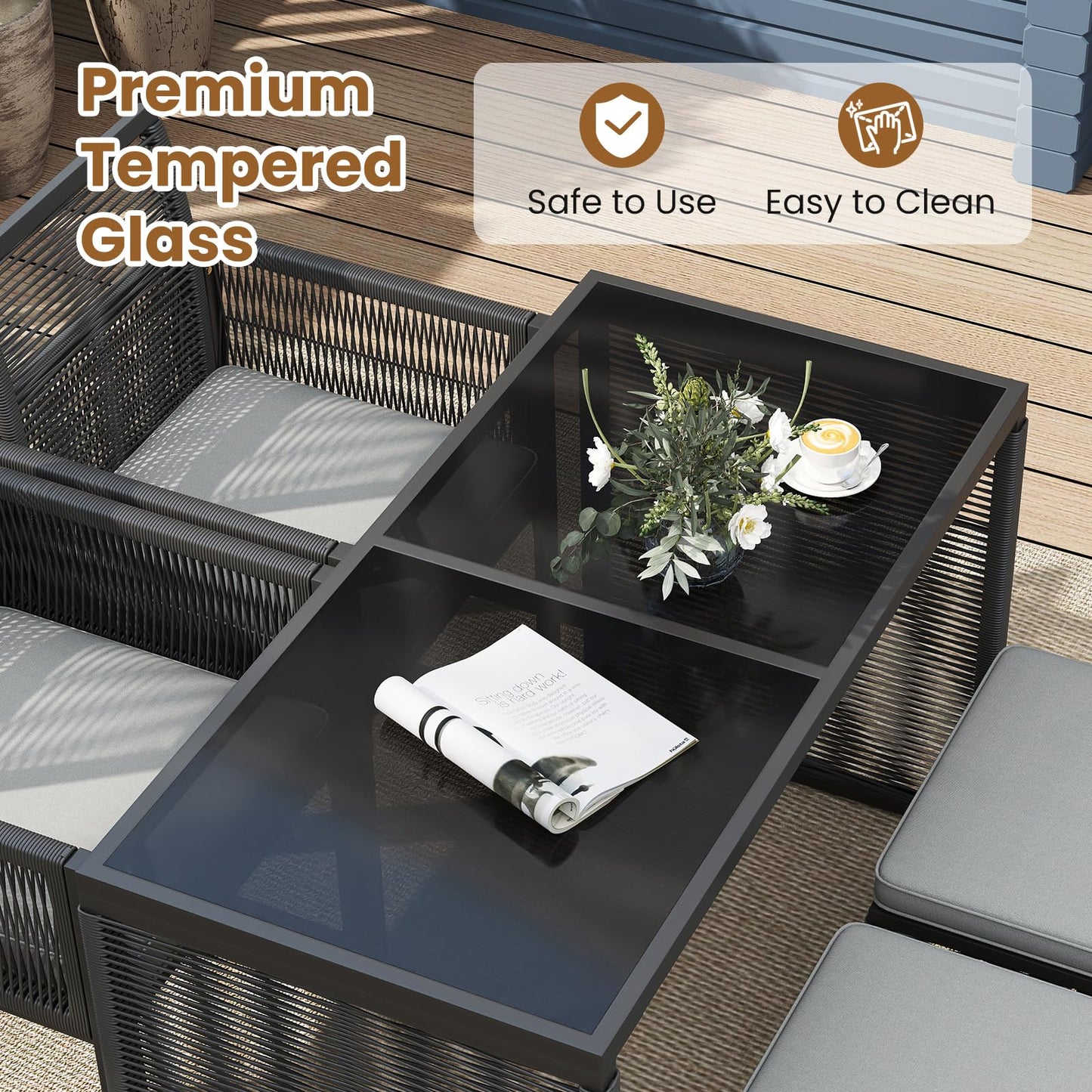Tangkula 5 Pieces PE Wicker Patio Dining Set  with Cushions