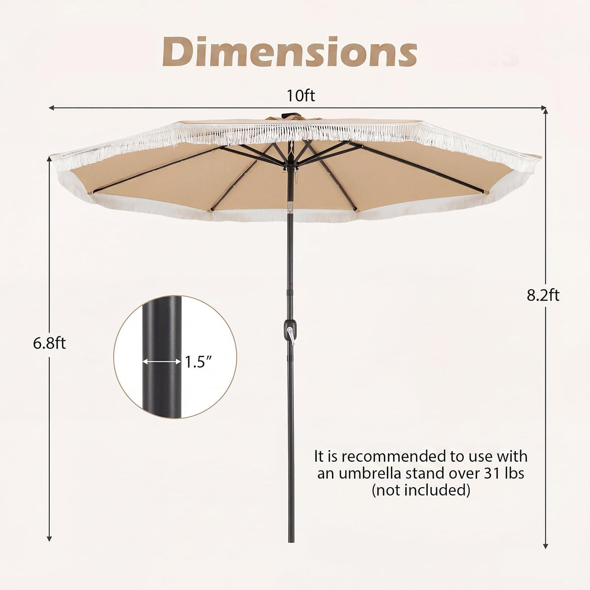 Tangkula 10 FT Solar Patio Umbrella with Fringe
