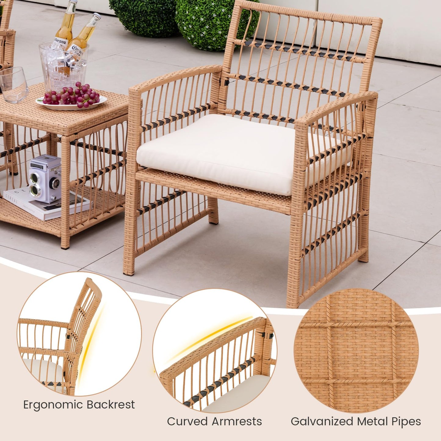 Tangkula 5 Piece Patio Wicker Sofa Set, Outdoor Rattan Conversation Set with Seat & Back Cushions (Natural)