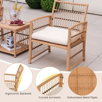 Tangkula 5 Piece Patio Wicker Sofa Set, Outdoor Rattan Conversation Set with Seat & Back Cushions (Natural)