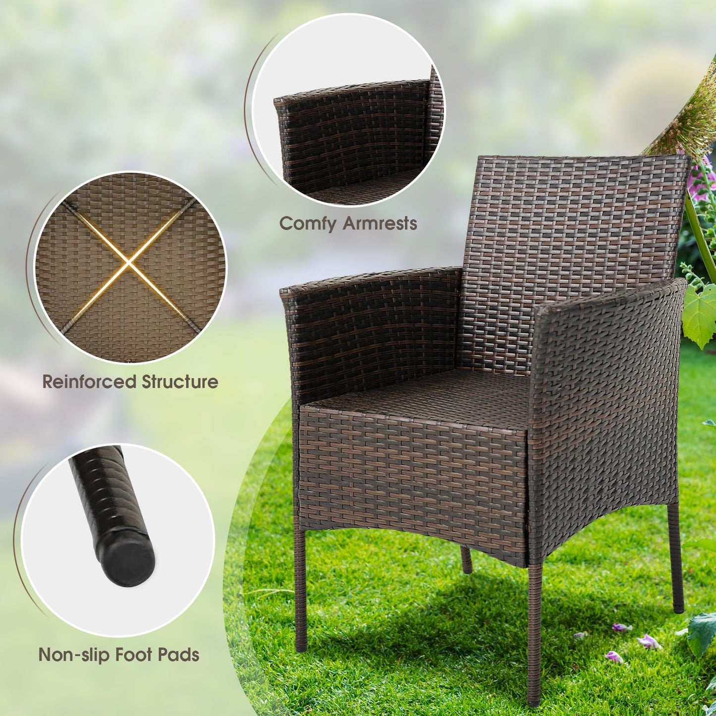 Tangkula 5 Pieces Patio Dining Set 4 Cushioned Wicker Armchairs