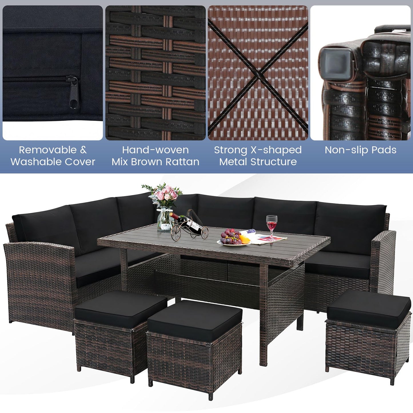 Tangkula 7 Pieces Wicker Patio Furniture Set for Backyard Garden Poolside