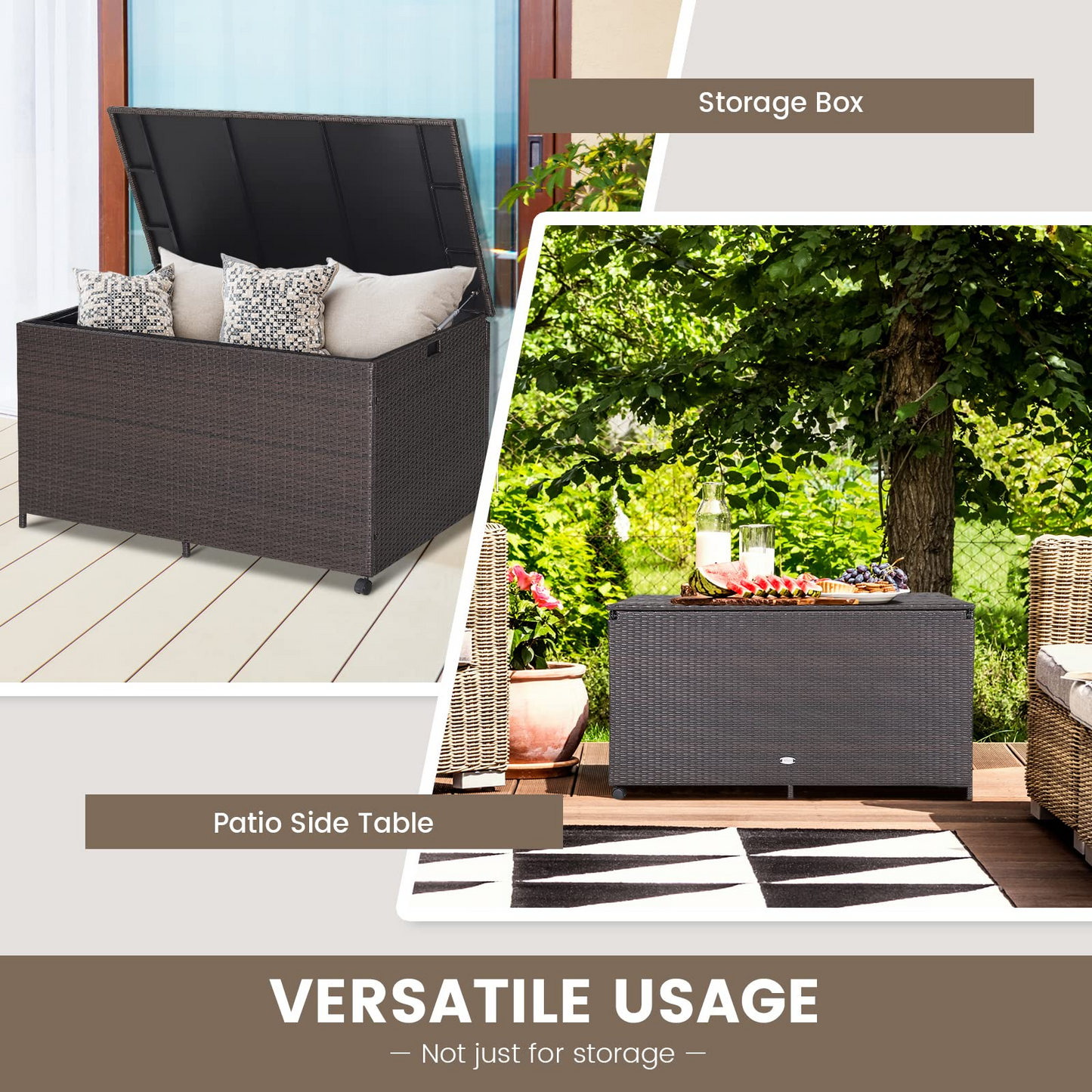 Tangkula 133 Gallon Deck Storage Box, Patio Rattan Storage Container with 2 Universal Wheels