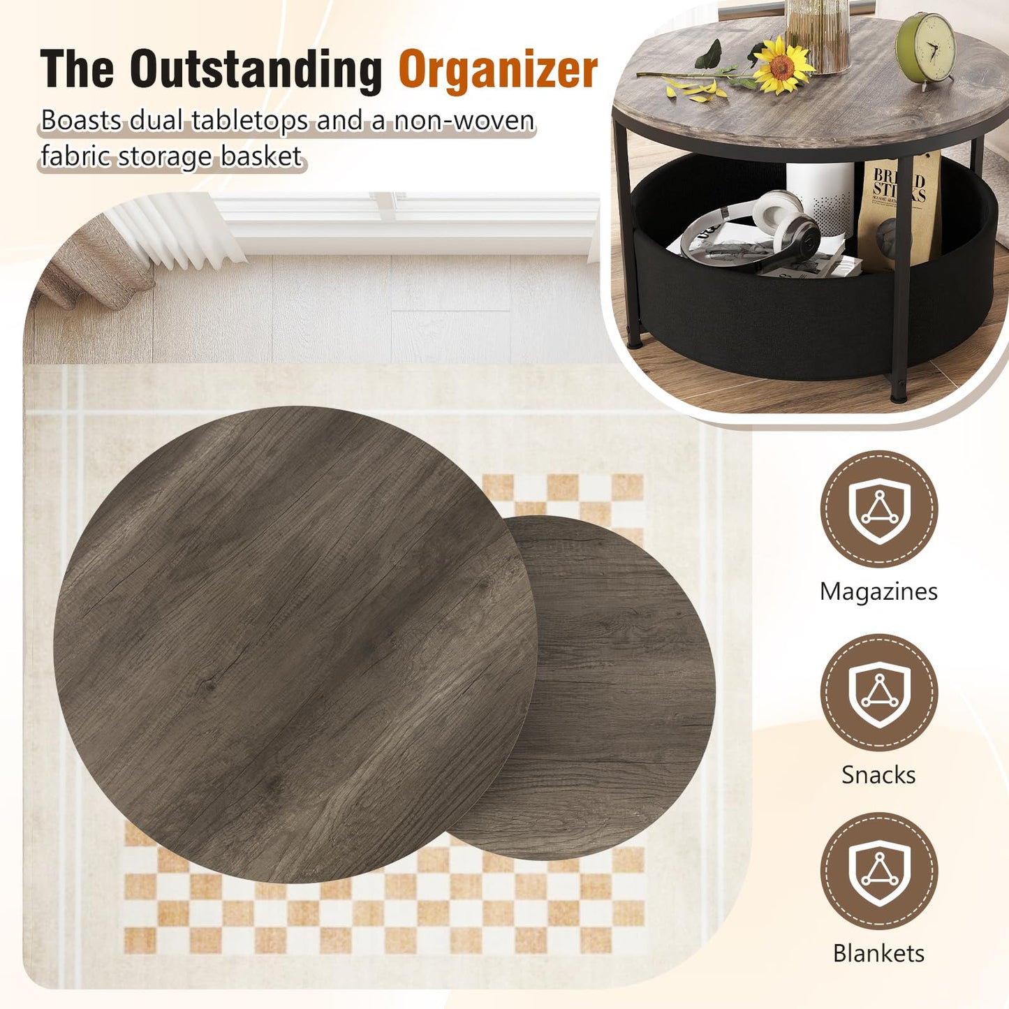Tangkula Round Nesting Coffee Table Set of 2