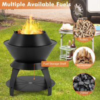 Tangkula Outdoor Fire Pit, 20 Inch Metal Fire Bowl with Pot Holder & Storage Shelf, Smokeless Oxygen-Enriched Burning