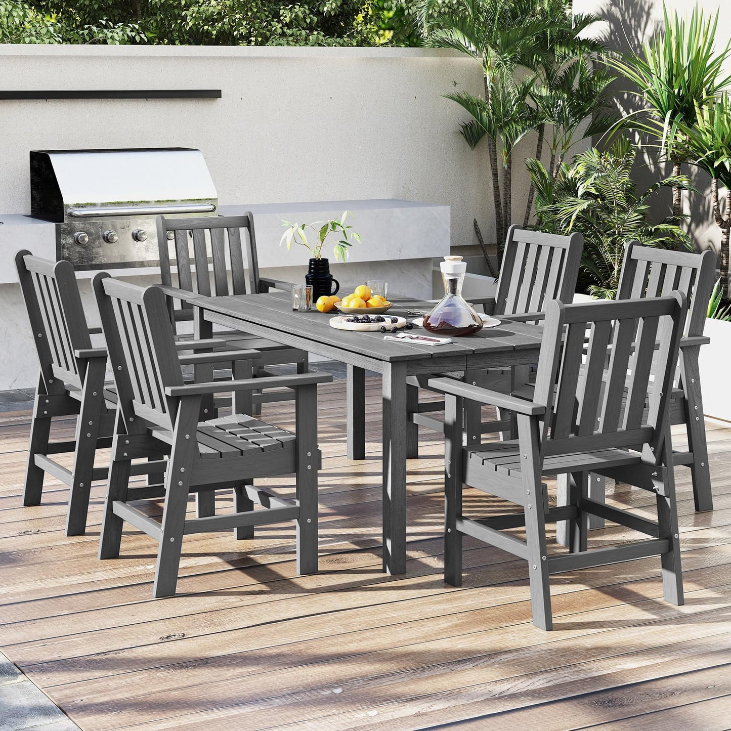 Tangkula 67" HDPE Outdoor Dining Table with Wood-Like Tabletop and Umbrella Hole
