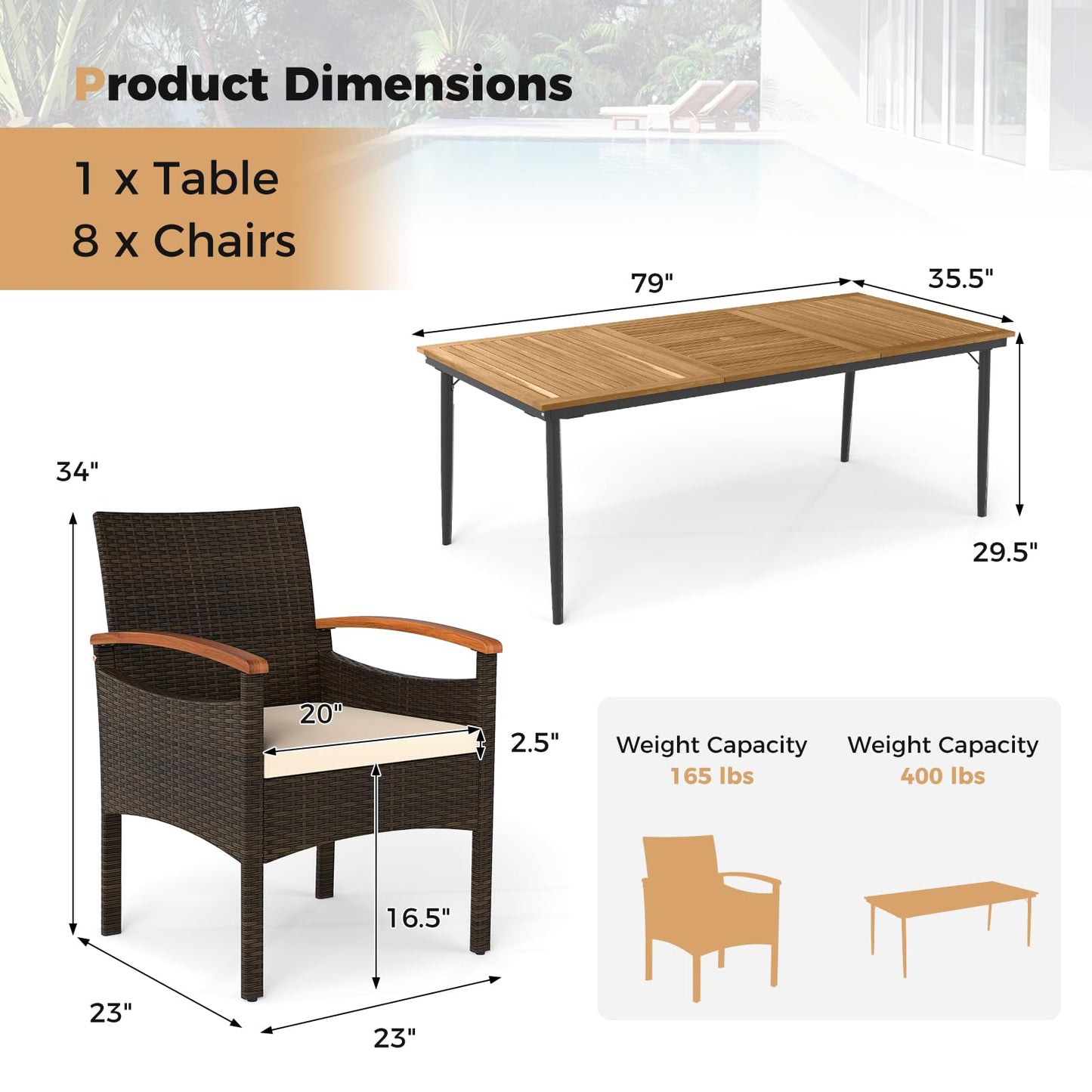 Tangkula 9 Pieces Patio Wicker Dining Set