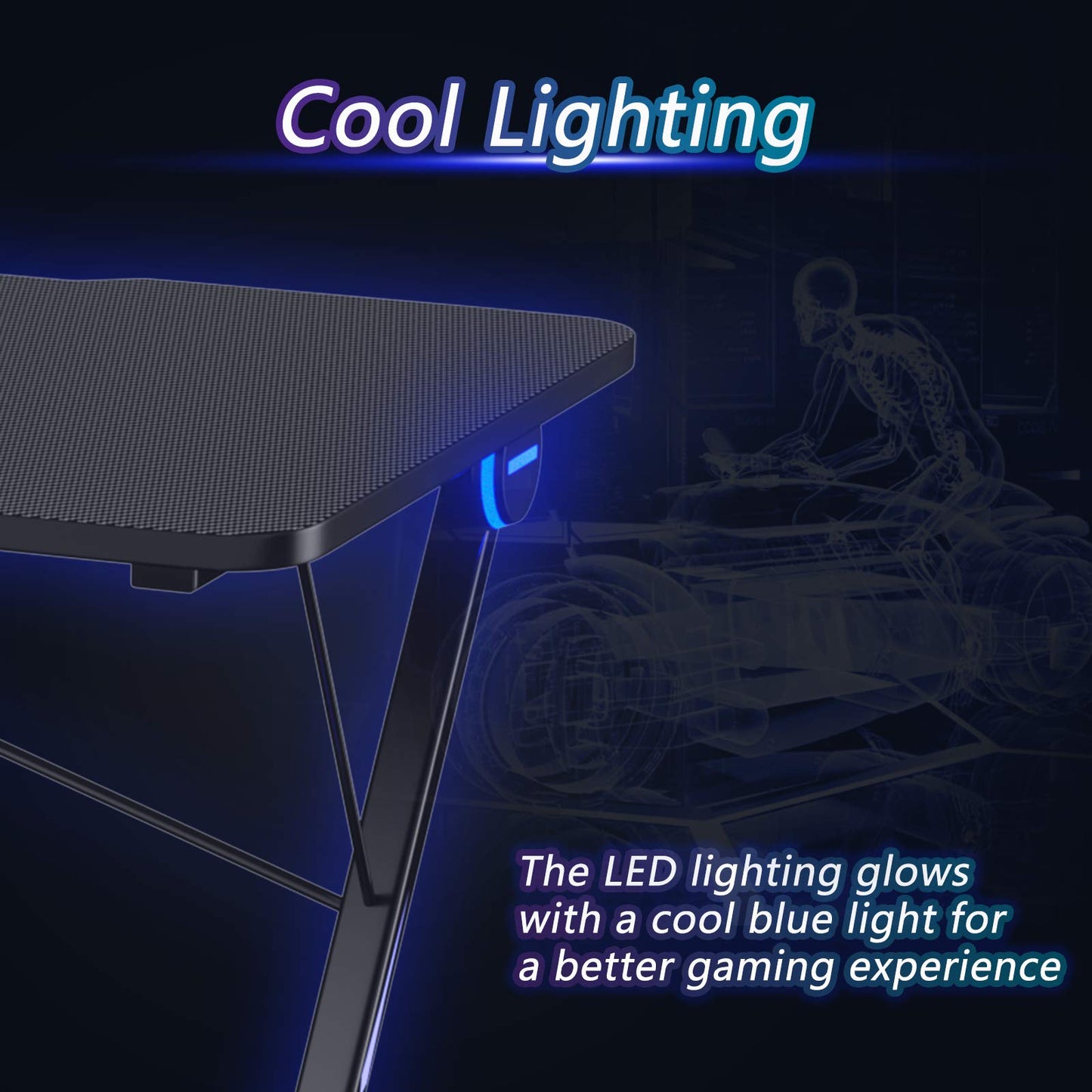 Tangkula Gaming Desk with LED Lights & Large Carbon Fiber Surface