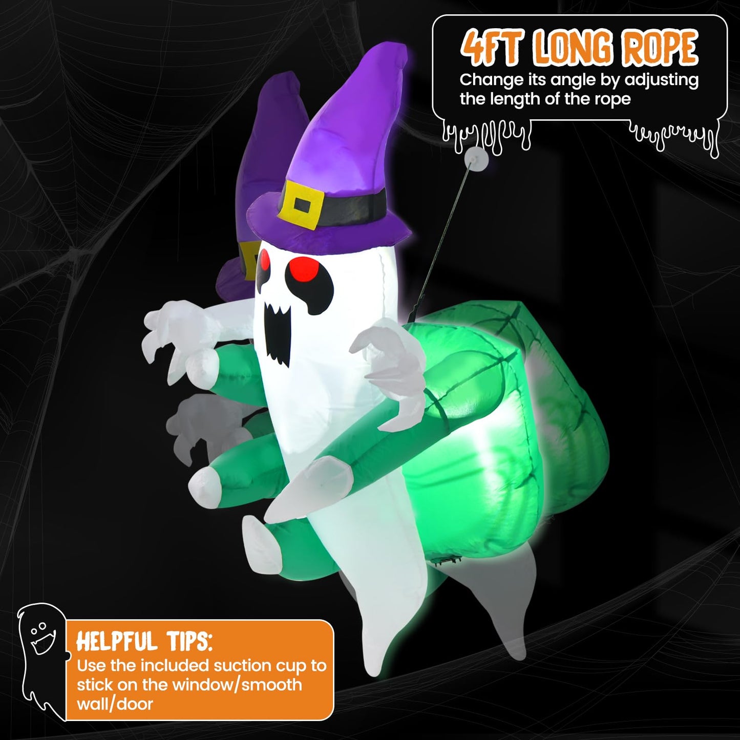 Tangkula 3.6 FT Halloween Inflatable Ghost Broke Out from Window