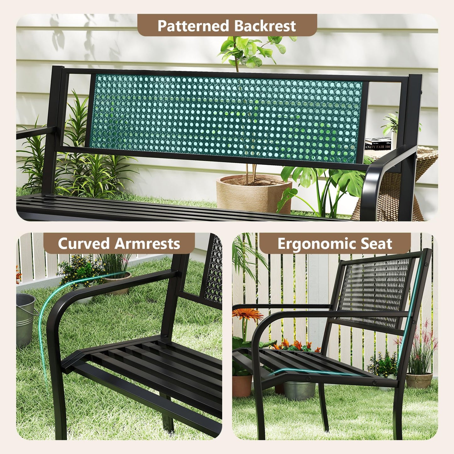 Tangkula Metal Patio Park Bench(50 Inches)