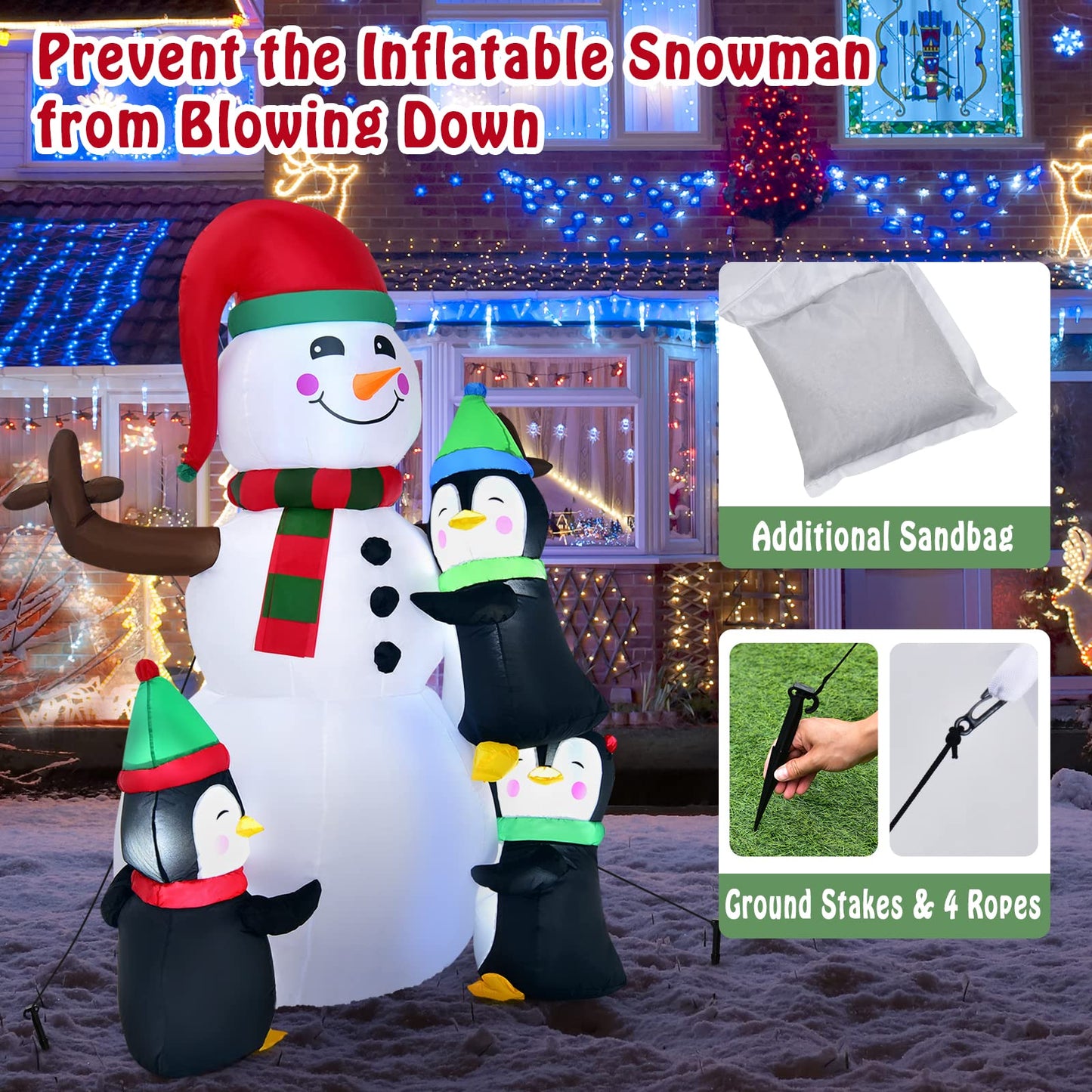 Tangkula 6 FT Christmas Inflatable Snowman with 3 Penguins