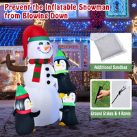 Tangkula 6 FT Christmas Inflatable Snowman with 3 Penguins