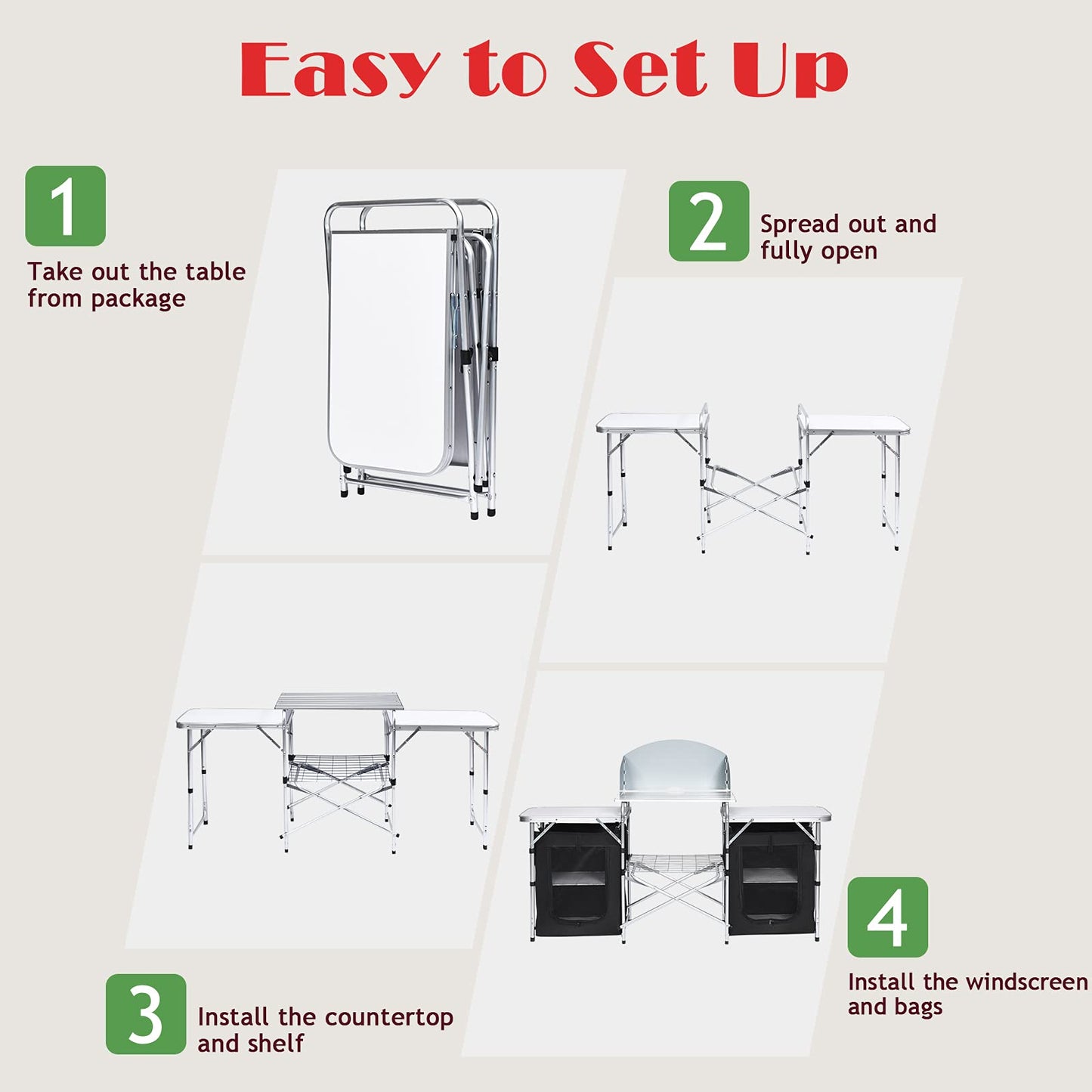 Tangkula Folding Camping Table, 2-Tier Aluminum Camping Kitchen Table