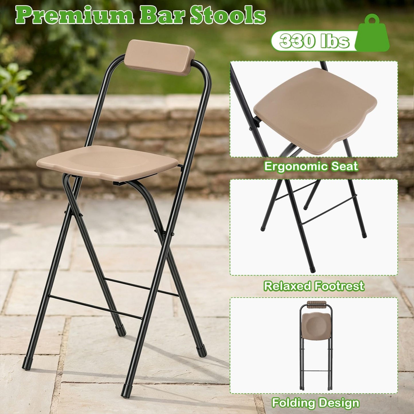 Tangkula 3 Piece Patio Bar Set | Grill Gazebo & 2 Foldable Bar Stools with Awning