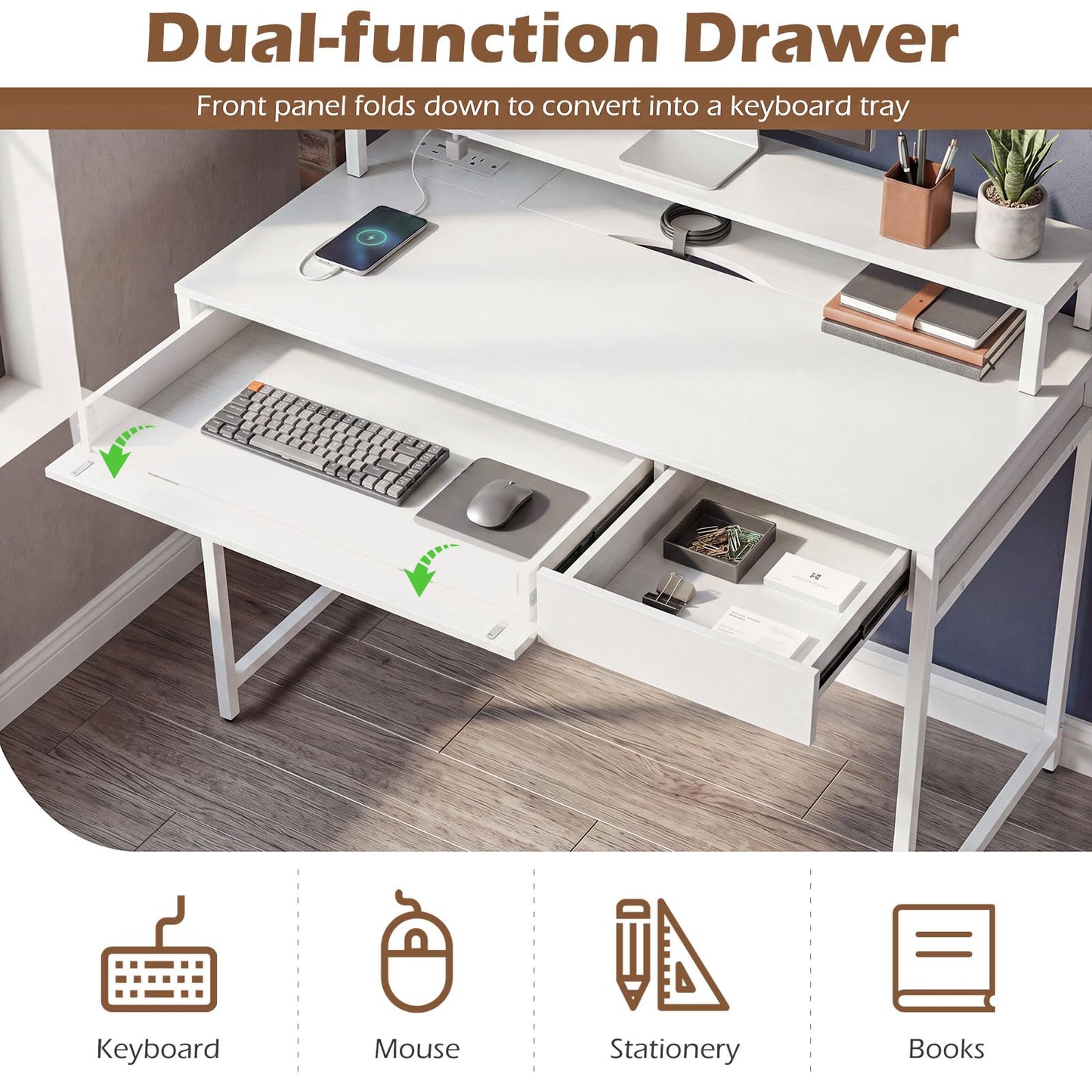 Computer Desk with Dual-use Drawer & Keyboard Tray