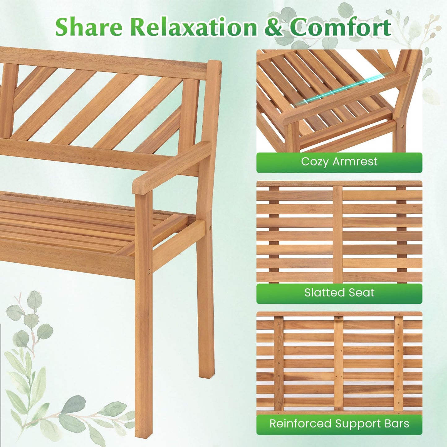Tangkula 2-Person Patio Garden Bench with Armrests & Backrest