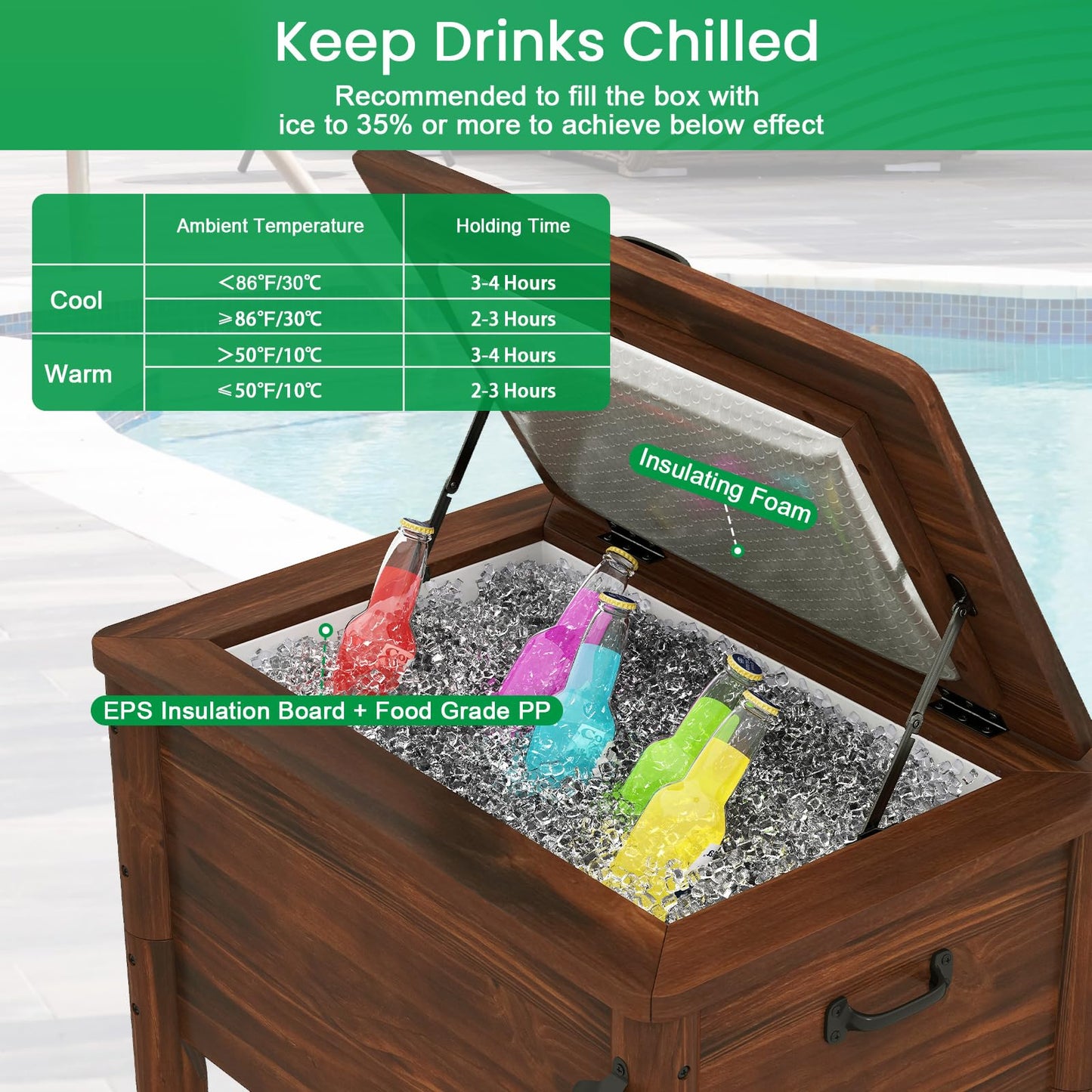 Tangkula Wooden Patio Cooler 54 Quart