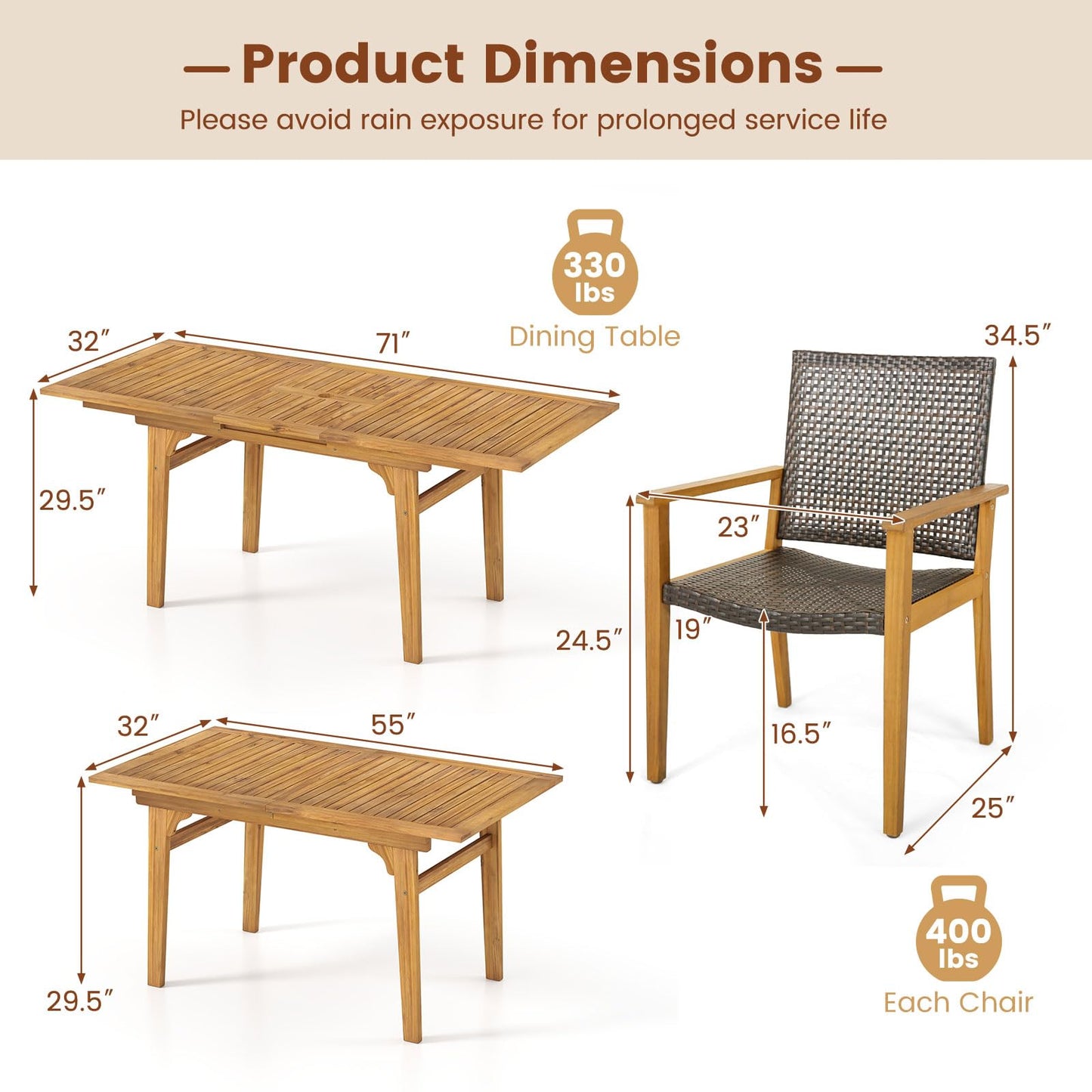 Tangkula 9 Pieces Patio Table and Chairs Set for 8 for Deck Backyard Poolside