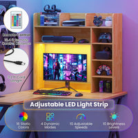 Tangkula Desktop Bookshelf with LED Lights & 8 Shelves for Max 25" Monitor