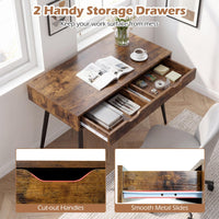 Tangkula Writing Desk w/2 Storage Drawers & 4 Rubber Wood Legs
