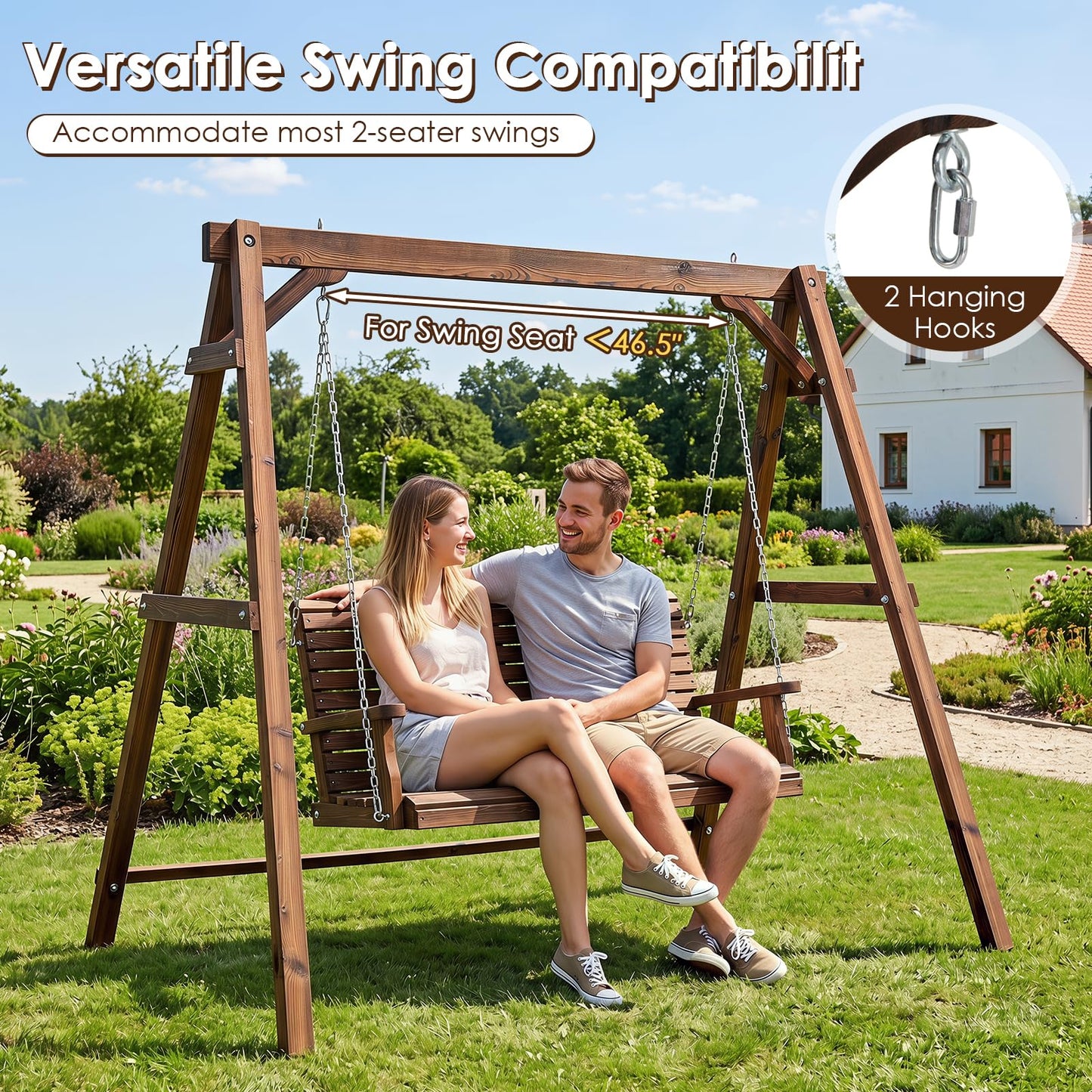 Tangkula 880lbs Wood Porch Swing Frame(72" x 54" x 66")