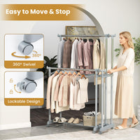 Tangkula Extendable Double Rods Garment Rack for Bedroom & Laundry