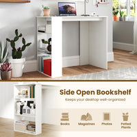 Tangkula Small White Desk with 3-Tier Bookshelf